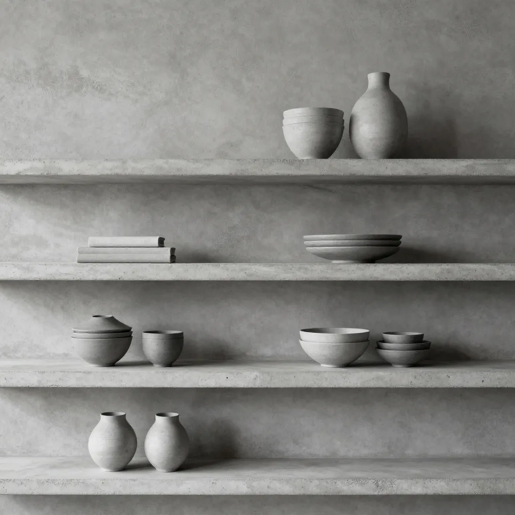 Collection of concrete objects in Scandinavian layout