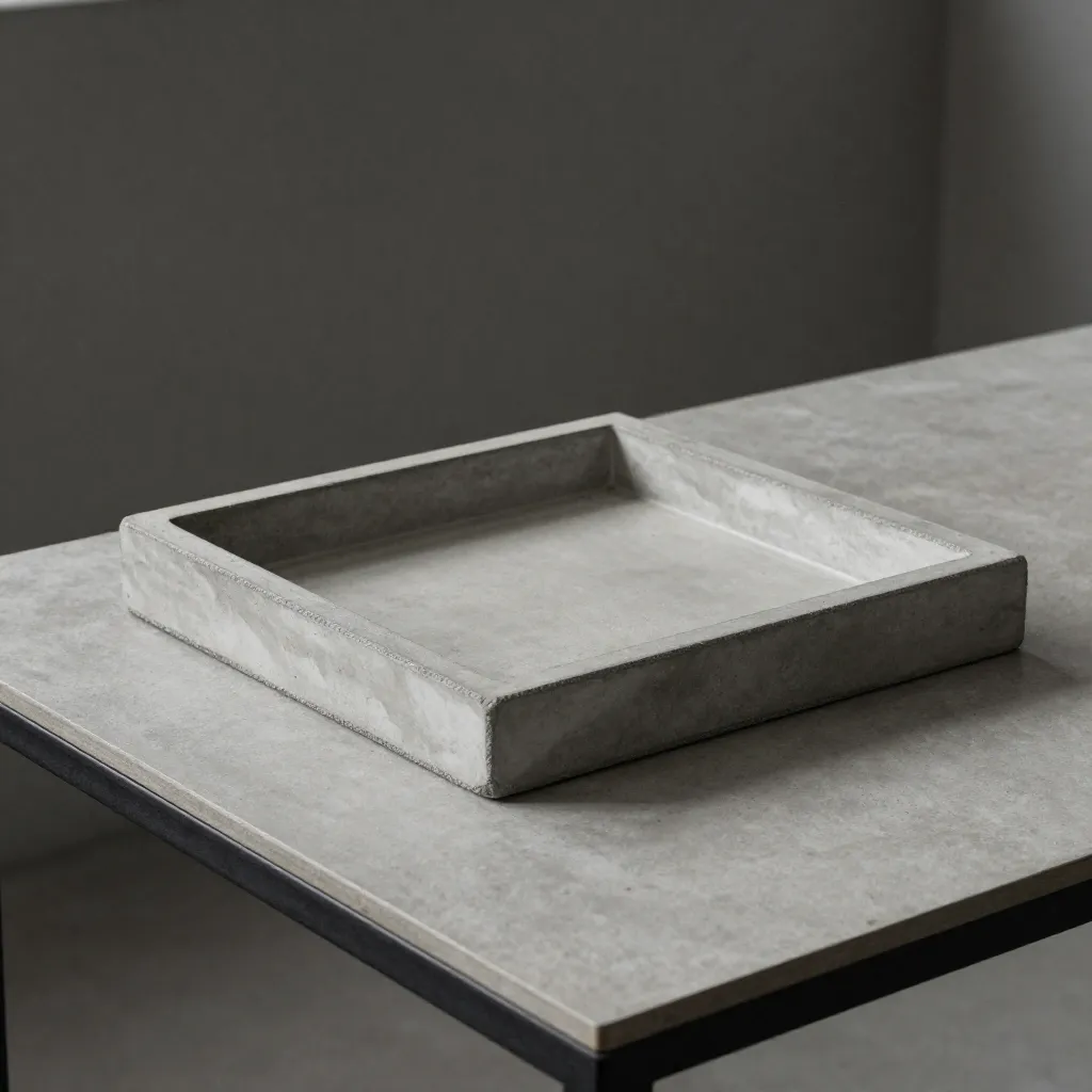 Minimal shelf with concrete and driftwood objects
